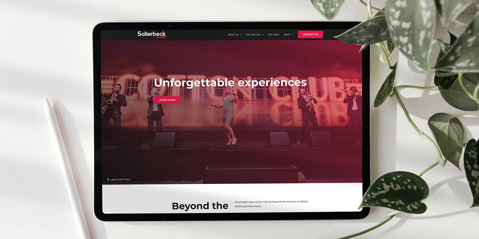 Solterbeck Events website mockup on iPad screen